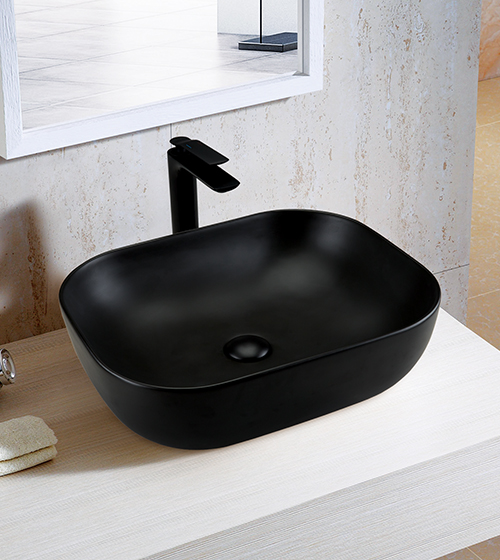 Matt Black Table-Mounted Wash Basin – Aquant India